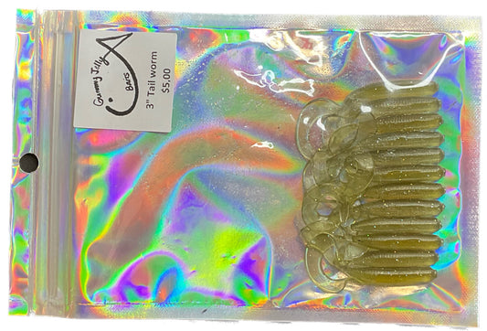 Tail Worm 3 “ (Qty 12) - Gold smoke pearl with holo glitter